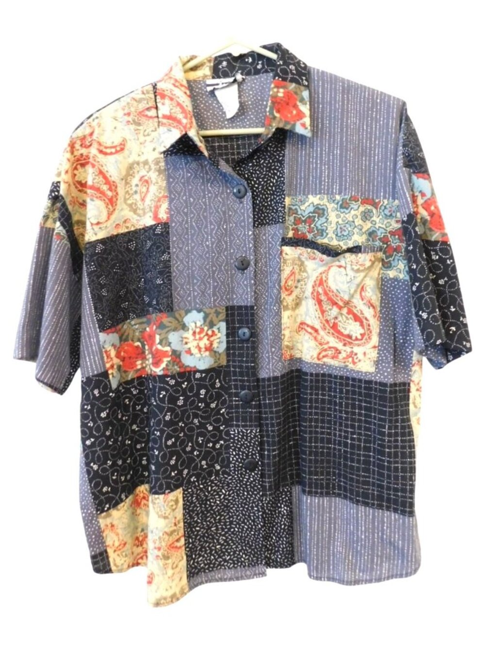 Vintage Patchwork Button Up Shirt Womens Sz 20 Boho Artsy Cottagecore USA Made